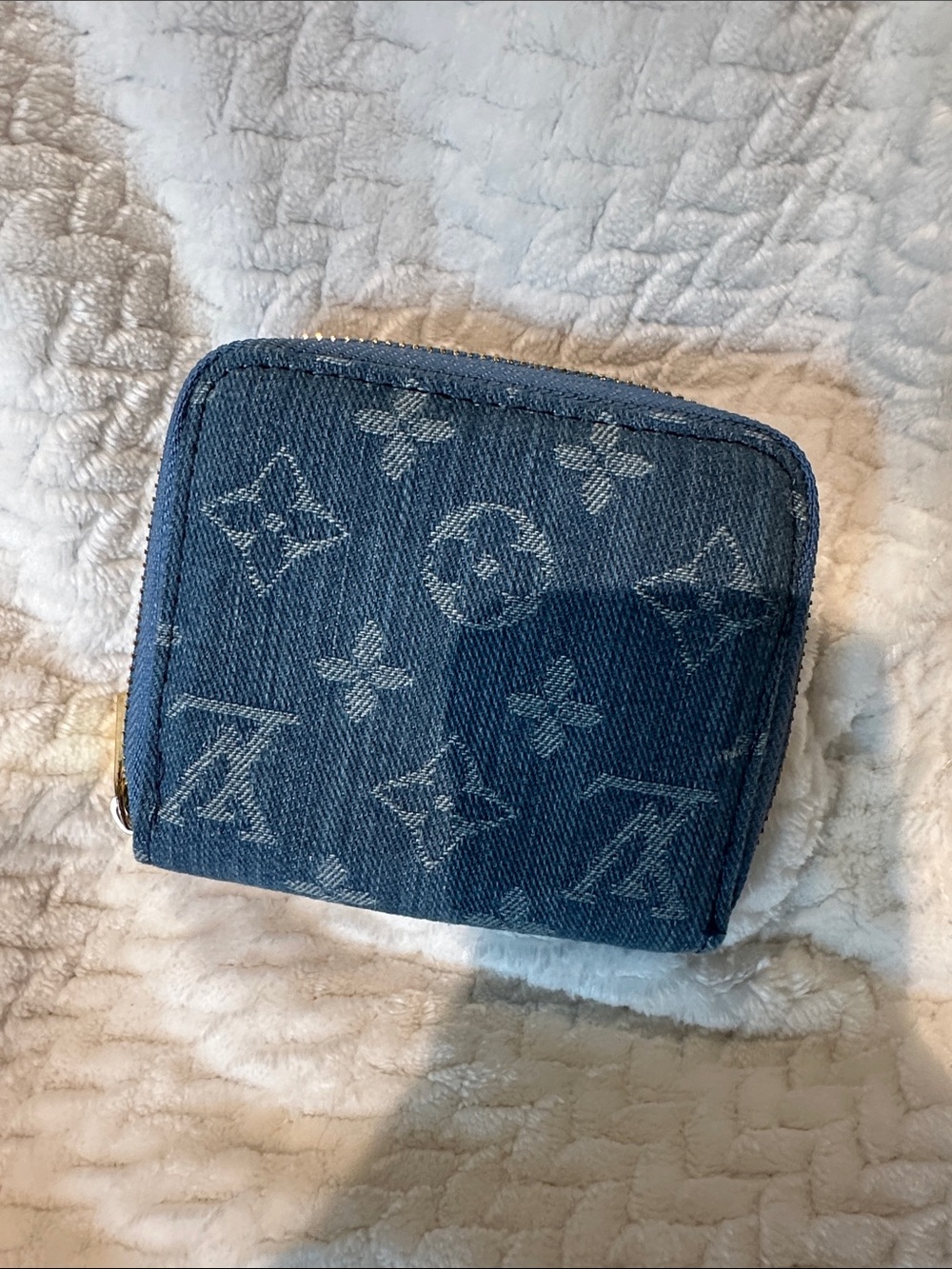 Denim Monogram Zip-Around Card & Coin Holder - Blue